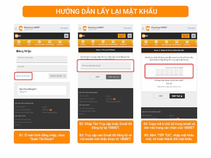 Hướng dẫn lấy lại mật khẩu 188bet trên thiết bị di động