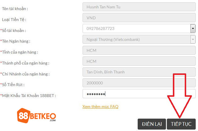 Cung cấp thông tin tài khoản rút tiền Xác nhận thông tin ngân hàng rút tiền 188bet