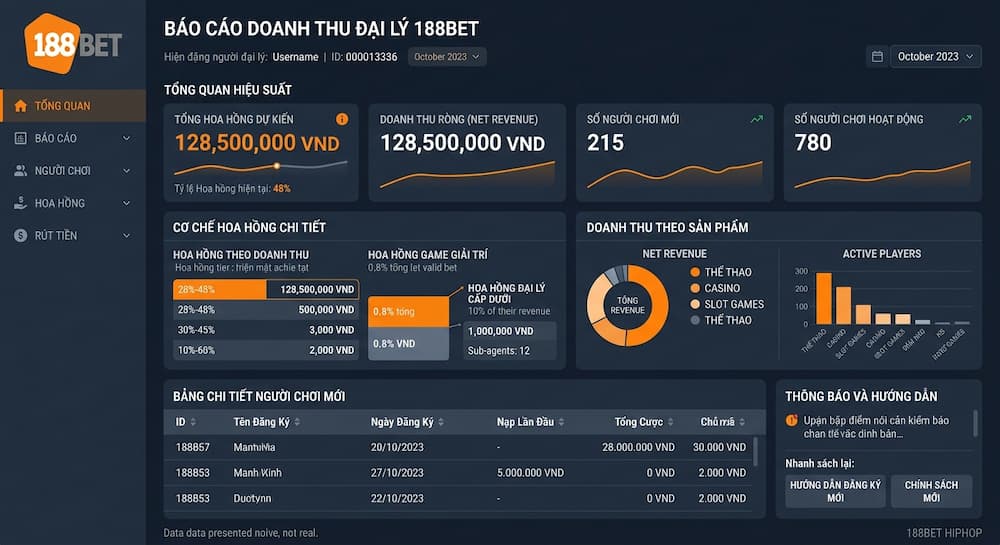 Bảng báo cáo chi tiết doanh thu của 1 đại lý cấp 1