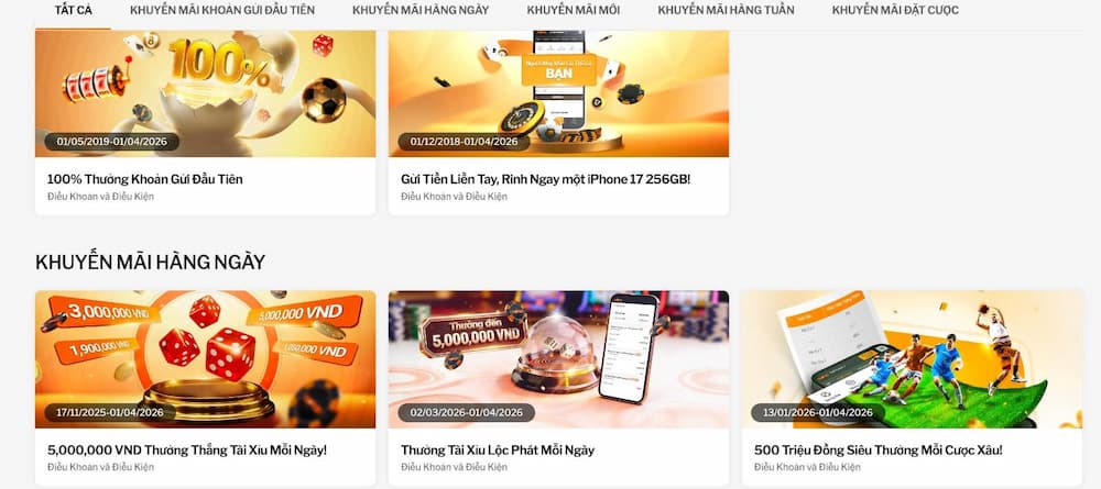 Khuyến mãi 188BET mới nhất 2026 2 Giao diện trang khuyến mãi 188BET