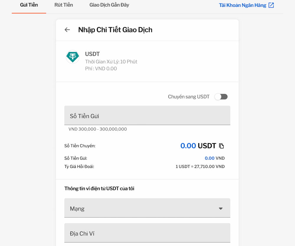 Nạp tiền thuận lợi hơn thông qua USDT tại các ví quốc tế